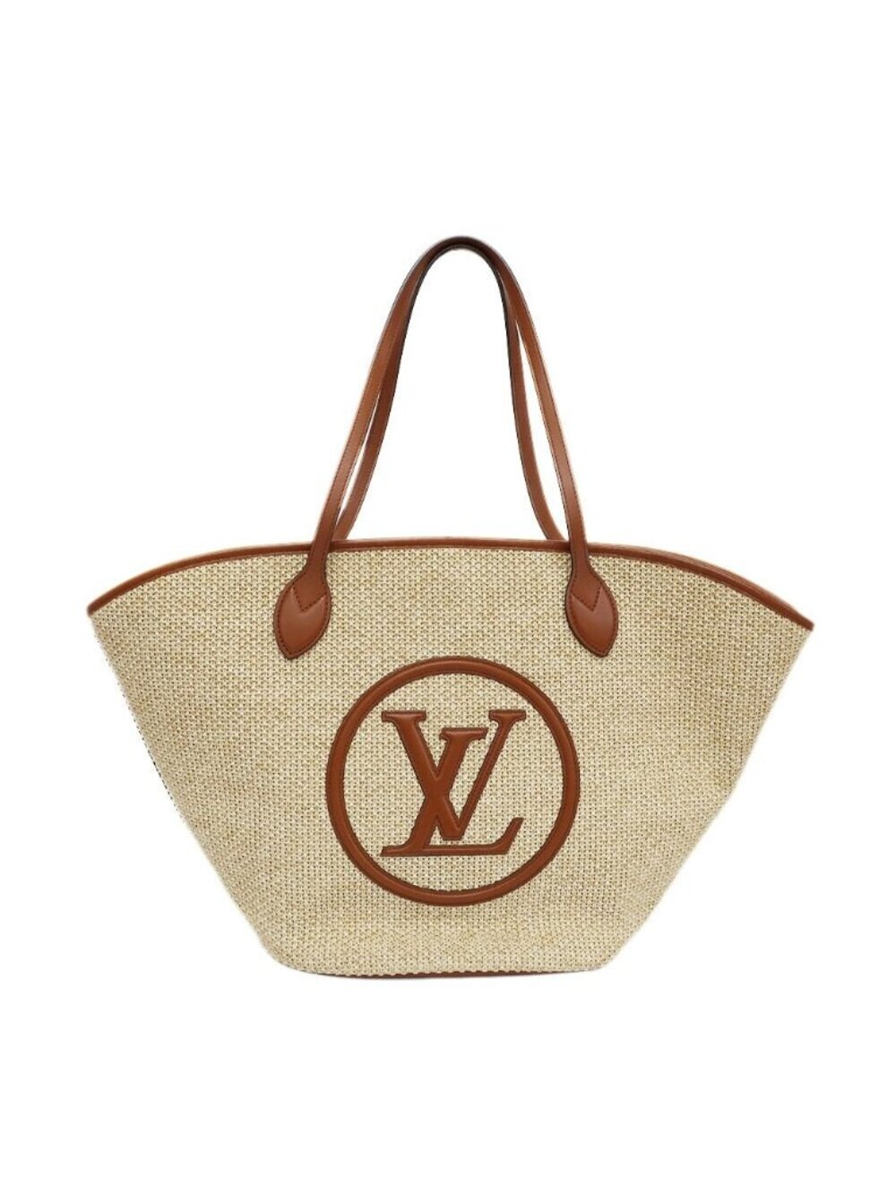 Louis Vuitton Saint Jacques Tote Bag Beige Brown Gold Knit Raffia Leather